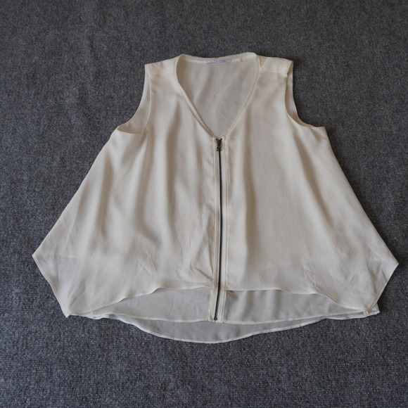 T Tahari Ivory Sleeveless Blouse Top Zipper Front Flowy Layered Women's Small - Picture 1 of 9